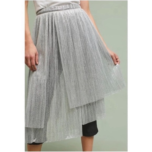 Anthropologie Pants - Anthropologie Maeve Metallic Silver Skirted Pants NWT Size 6 (Small)